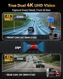 TERUNSOUL 4K+4K DASH CAM FRONT REAR 128GB CAR MEMORY - DARK GRAY - Like New