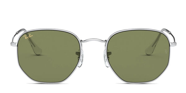 RAY-BAN HEXAGONAL FLAT LENSES- 9198/4E G-15 FRAME SIZE 51/21MM - POLISHED SILVER - Like New