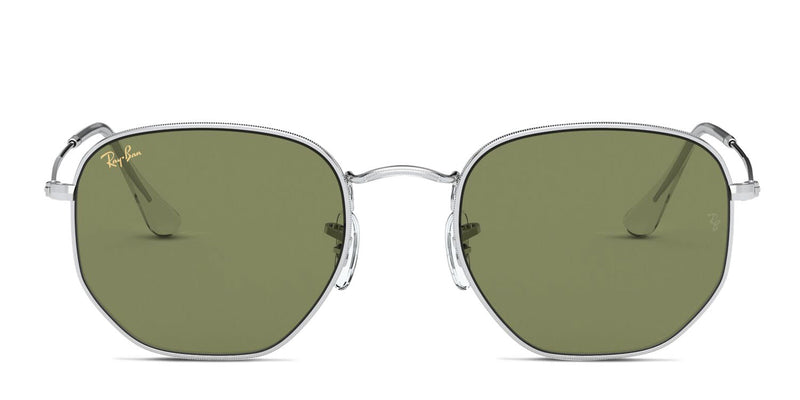 RAY-BAN HEXAGONAL FLAT LENSES- 9198/4E G-15 FRAME SIZE 51/21MM - POLISHED SILVER - Like New