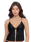 STEVE MADDEN WOMEN'S TIE FRONT CROP SWIM TANKINI TOP SHINE BRIGHT RAVEN XL - Brand New