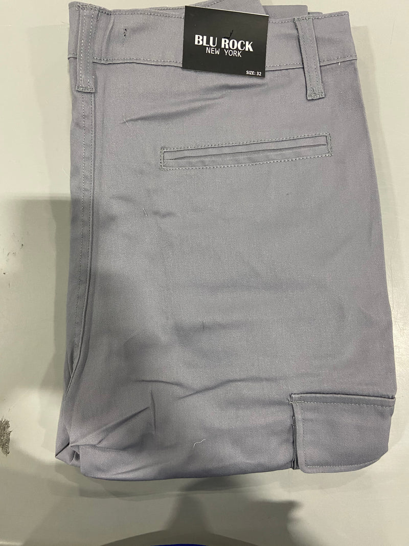 BLU ROCK MEN'S FLEX STRETCH COTTON CARGO PANTS, SIZE 32 - GRAY - Brand New
