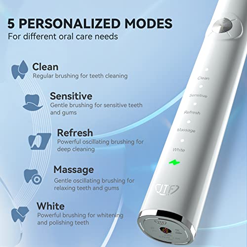 JTF Sonic Electric Toothbrush Travel Case 6 Brush Heads JTF-P200 - White Like New