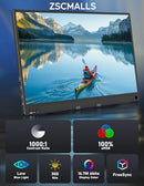 ZSCMALLS PORTABLE MONITOR, 15.6" 1080P FHD P156A02C - BLACK - Scratch & Dent