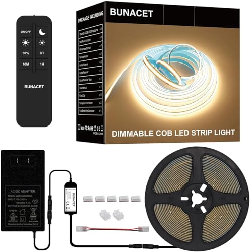 BUNACET COB LED STRIP LIGHTS 2880LEDs Bright COB LED Lights 20FT, 3000K - Black Like New