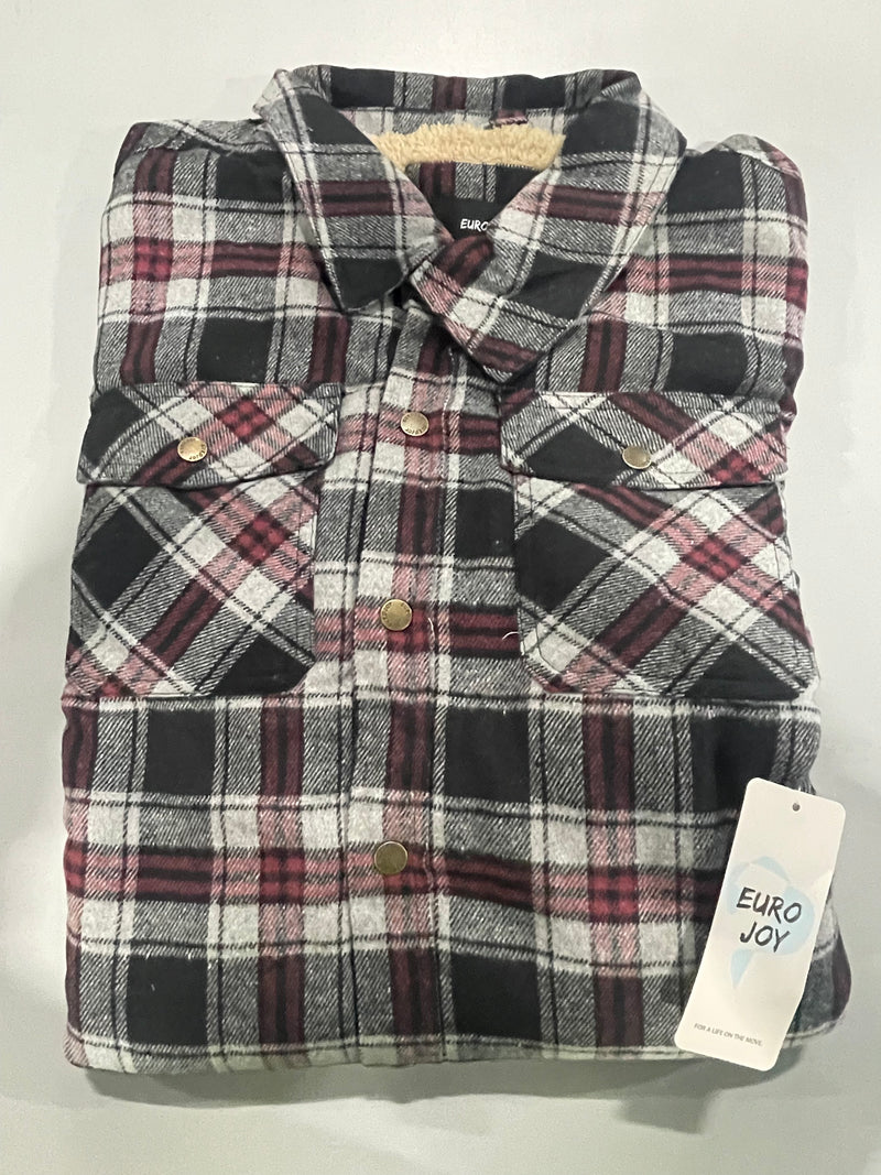 EURO JOY FLANNEL SHERPA-LINED SHIRT JACKET - SIZE: WOMEN XXL - BLACK/GRAY - Brand New