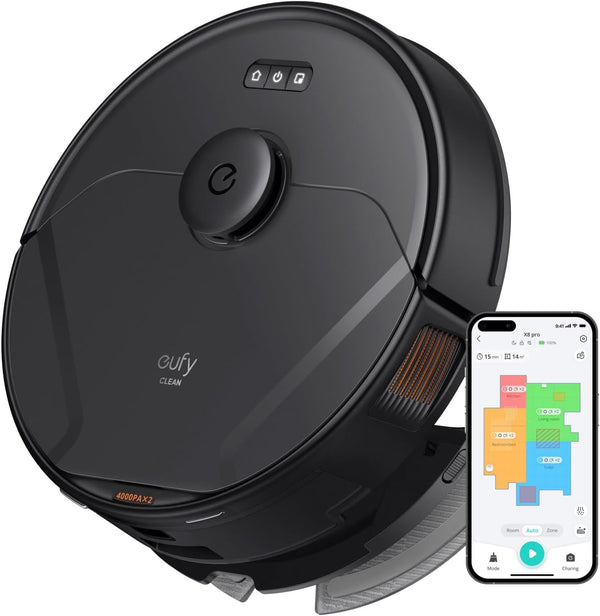 eufy X8 Pro Robot Vacuum, Twin-Turbine 2× 4,000 Pa Powerful Suction T2266 -Black Like New