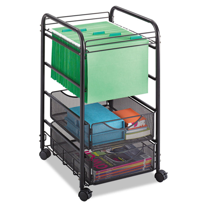 SAFCO 5215BL ONYX MESH OPEN FILE CART WITH 2 STORAGE DRAWERS, - BLACK - Brand New