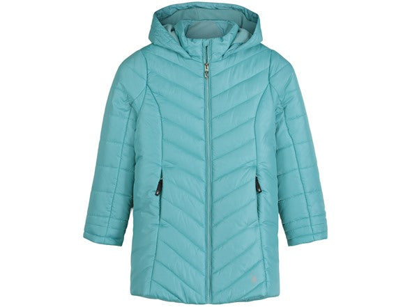 SPYDER GIRLS' BOUNDLESS LONG PUFFER COAT - YOUTH LARGE - AQUA SEA - Like New