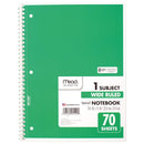 MEAD SPIRAL NOTEBOOK, 1 SUBJECT, WIDE RULED PAPER, 70 SHEETS (05510AC5) - GREEN - Brand New