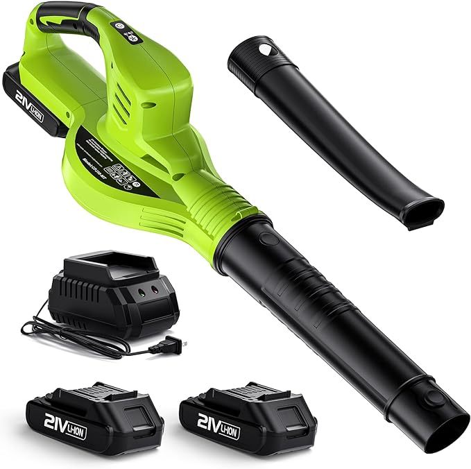 KONGMAD Cordless Electric Leaf Blower 2 Batteries and Charger 160MPH - Green Like New