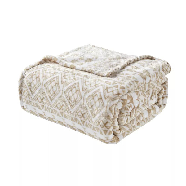 TALA PLAZATEX PRINTED LUXURIOUS ULTRA SOFT LIGHTWEIGHT BLANKET, 90X90 - BEIGE - Brand New
