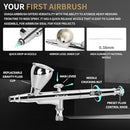 OVAGA AIRBRUSH KIT AIRBRUSH GUN DUAL-ACTION GRAVITY 1/4 OZ CUP - SILVER - Like New