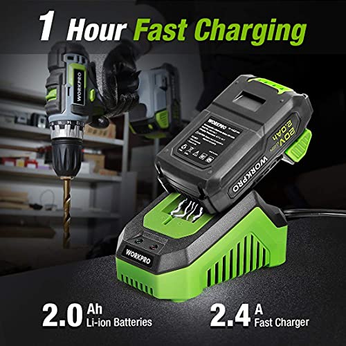 WORKPRO 20V CORDLESS DRILL COMBO KIT, DRILL DRIVER, 2X 2,0AH - GRAY/GREEN - Like New