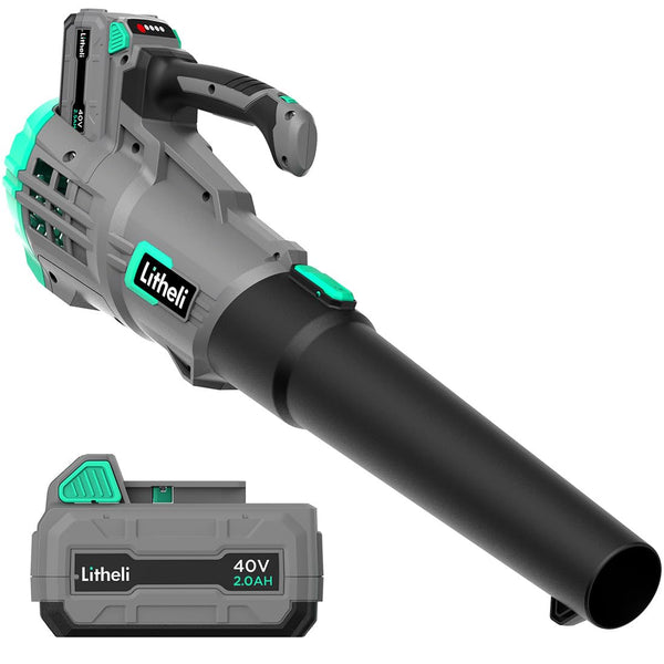Litheli Cordless Leaf Blower 40V 2.0Ah Battery D07101550 - Gray/Green - Like New