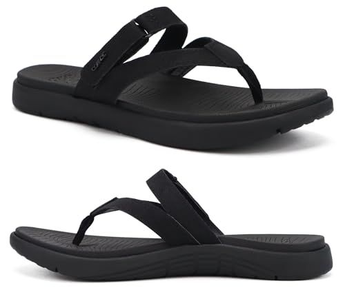 COFACE WOMENS FASHION FLIP FLOPS WITH COMFORTABLE ARCH SUPPORT - SIZE 9 BLACK - Brand New