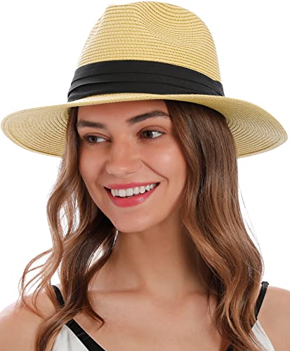 Simplicity Mens Women's Wide Brim Straw Panama Sun Hat - NATURE - Like New