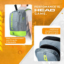 HEAD Core Tennis Backpack, Holds 2 Racquets, Padded Straps, Grey/Yellow - Brand New
