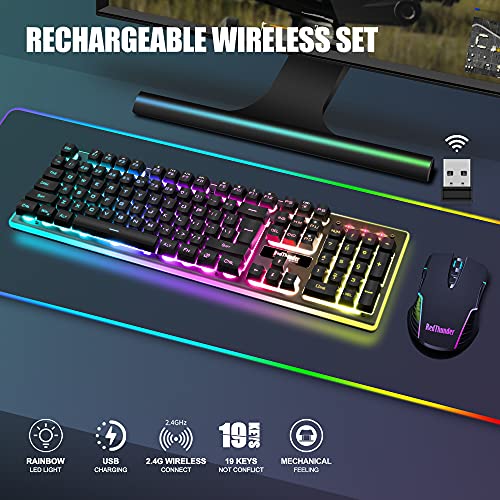 REDTHUNDER K10 WIRELESS KEYBOARD MOUSE COMBO LED RECHARGEABLE 3800MAH - BLACK - Like New