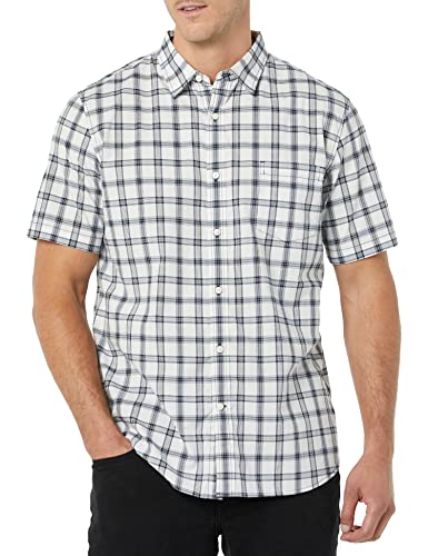 AEM20109SS22 AMAZON ESSENTIALS MEN'S SHORT-SLEEVE POPLIN SHIRT NAVY PLAID M - Brand New