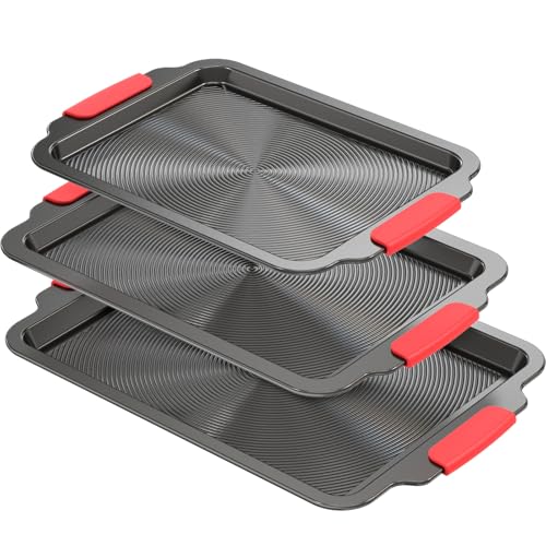 BAZOVA 3-PIECE BAKING SHEET SET WITH CIRCLE GROOVES NONSTICK HN101-3P GRAY - Like New