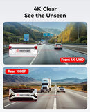 REDTIGER DASH CAM FRONT REAR 4K/2.5K FULL HD DASH CAMERA FOR CARS F7NP - BLACK - Like New
