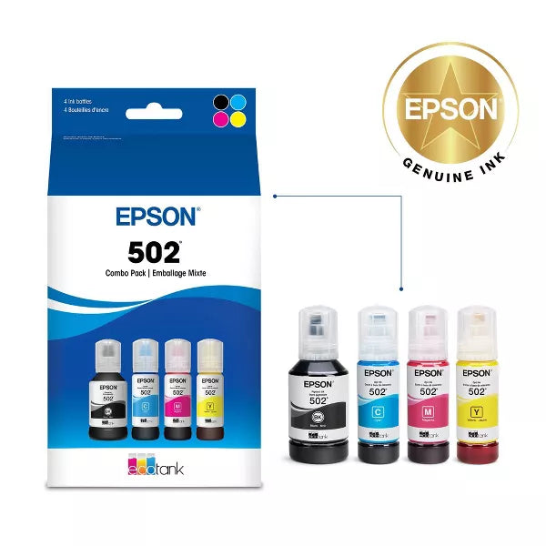EPSON 502 BLACK MULTIPACK INK BOTTLES - CYAN MAGENTA YELLOW (T502120-BCS) - Brand New