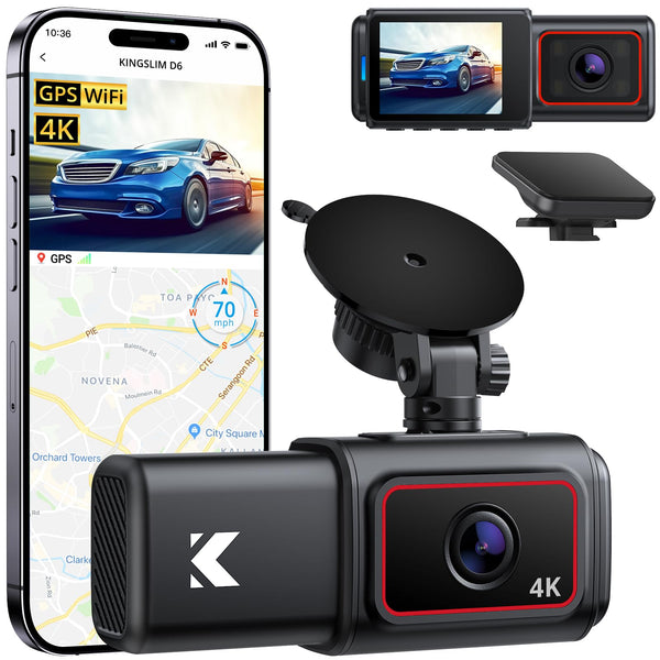 KINGSLIM D6-4K DUAL DASH CAM - WIFI, GPS 4K FRONT/1080P INSIDE TYPE-C, BLACK - Like New