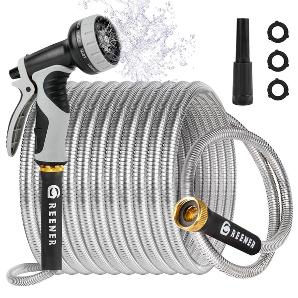 GREENER Stainless Steel Garden Hose 50ft Heavy Duty Metal Water Hose - STAINLESS Like New