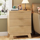 Fluted Nightstand, 24" Wide Side Table with 3 Large Storage Drawers - Like New