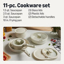 Amazon Basics Ceramic Nonstick Pots and Pans Set, 11 Piece, Linen Gray - Like New