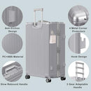 ANYZIP LUGGAGE PC+ABS ALUMINUM FRAME ZIPPERLESS CHECKED LUGGAGE 24" - SILVER - Like New