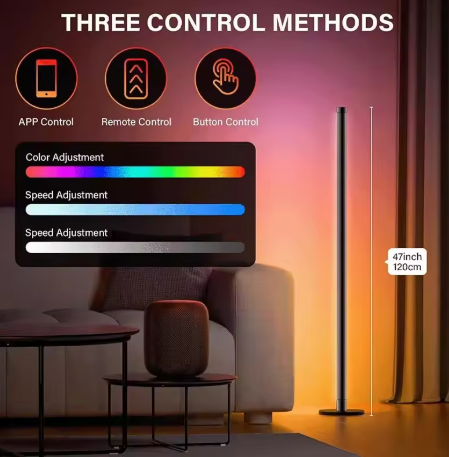 TUYA RGBIC ATMOSPHERE LED FLOOR LAMP 120CM (47IN) MUSIC SYNC ROUND BASE - BLACK - Like New