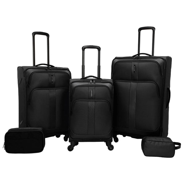 SKYLINE SOFTSIDE CHECKED SPINNER 5PC LUGGAGE SET - BLACK - Like New