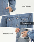 Argstar Denim Jacket for Women Button Up Long Sleeve with Pockets - Brand New