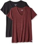 AZ0001 AMAZON ESSENTIALS WOMEN TECH V-NECK T-SHIRT 2-PACK SIZE L - BLACK/BURGDY - Brand New