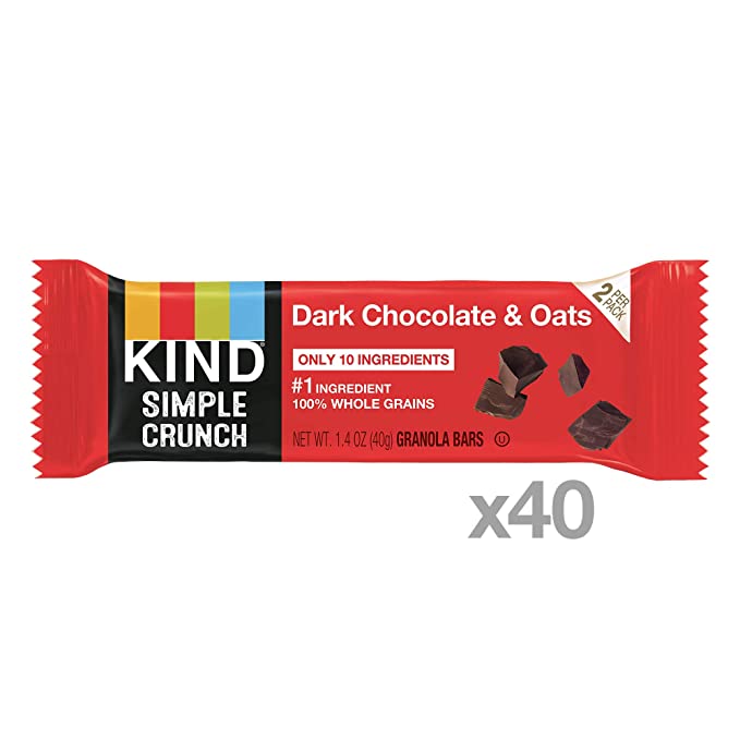 KIND Simple Crunch Bars, Dark Chocolate & Oats, 80 Bars Total, Pack of 8 Brand New