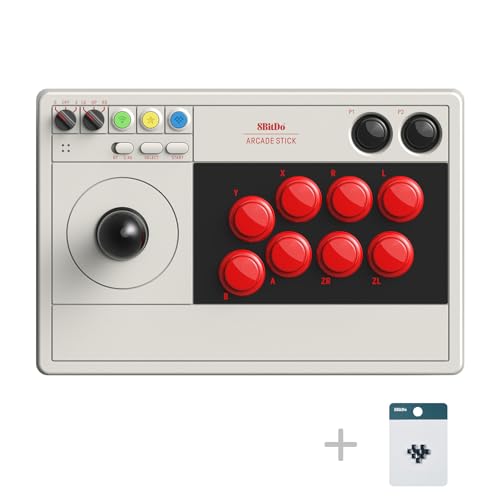 8bitdo Arcade Stick Switch/Windows Arcade Stick Support Wireless 80FE - Tan/Red - Like New