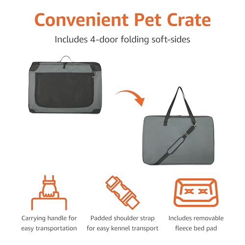 AMAZON BASICS 4-DOORS PORTABLE SOFT-SIDED CRATE KENNEL 26" X 18" X 18" - GRAY - Like New