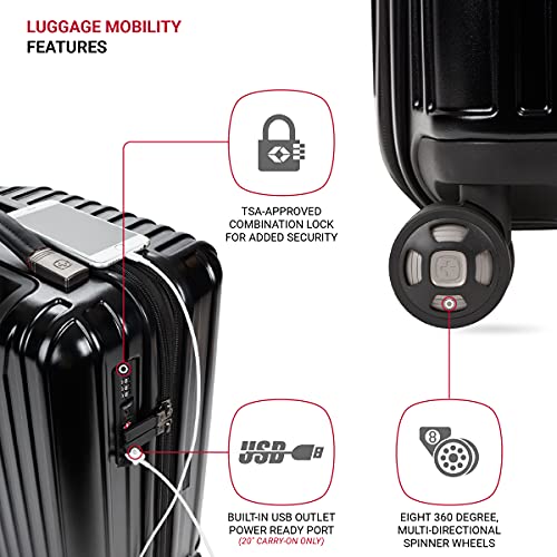 SWISSGEAR 7910 HARDSIDE EXPANDABLE LUGGAGE SPINNER WHEELS TSA LOCK 20" - BLACK - Brand New