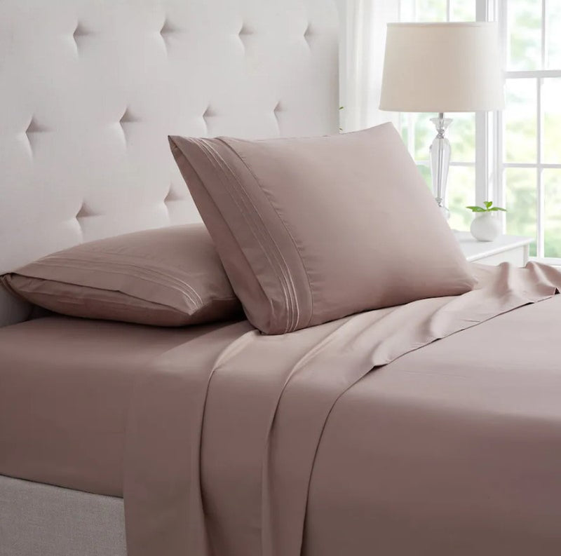 BAMBOO COMFORT 4 PIECE LUXURY 3 LINE EMBROIDERED SHEET SET - 3 LINE - TAUPE - Like New