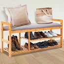 SereneLife 2 in 1 Bamboo Shoe Rack Bench with Storage and Cushion Seat Like New