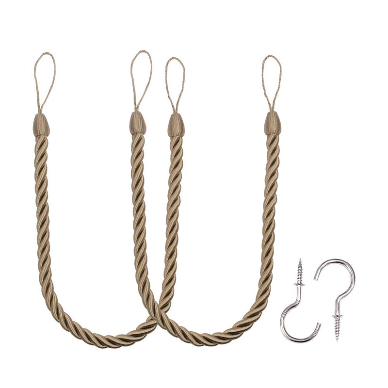 BEL AVENIR CURTAIN HANDMADE TIEBACKS ROPES HOLDBACKS 2 METAL SCREW HOOKS FLAXEN - Like New