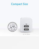 ANKER 2 PACK DUAL PORT 12W USB A CHARGER BLOCK W, FOLDABLE PLUG B2620 - WHITE - Like New