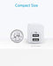 ANKER 2 PACK DUAL PORT 12W USB A CHARGER BLOCK W, FOLDABLE PLUG B2620 - WHITE - Like New