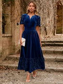 SIMPLEE WOMEN'S FORMAL VELVET MAXI DRESS FALL WINTER, SIZE: WOMEN L - NAVY BLUE - Like New