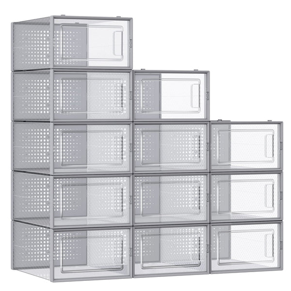 SONGMICS SHOE BOXES PACK OF 12 SHOE STORAGE ORGANIZERS ULSP006G12 - GRAY - Like New