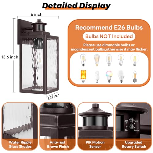 BRIGHTEVER 13.6" Motion Sensor Outdoor Wall Sconce Lantern, 2 Modes, B05082PG - Brand New