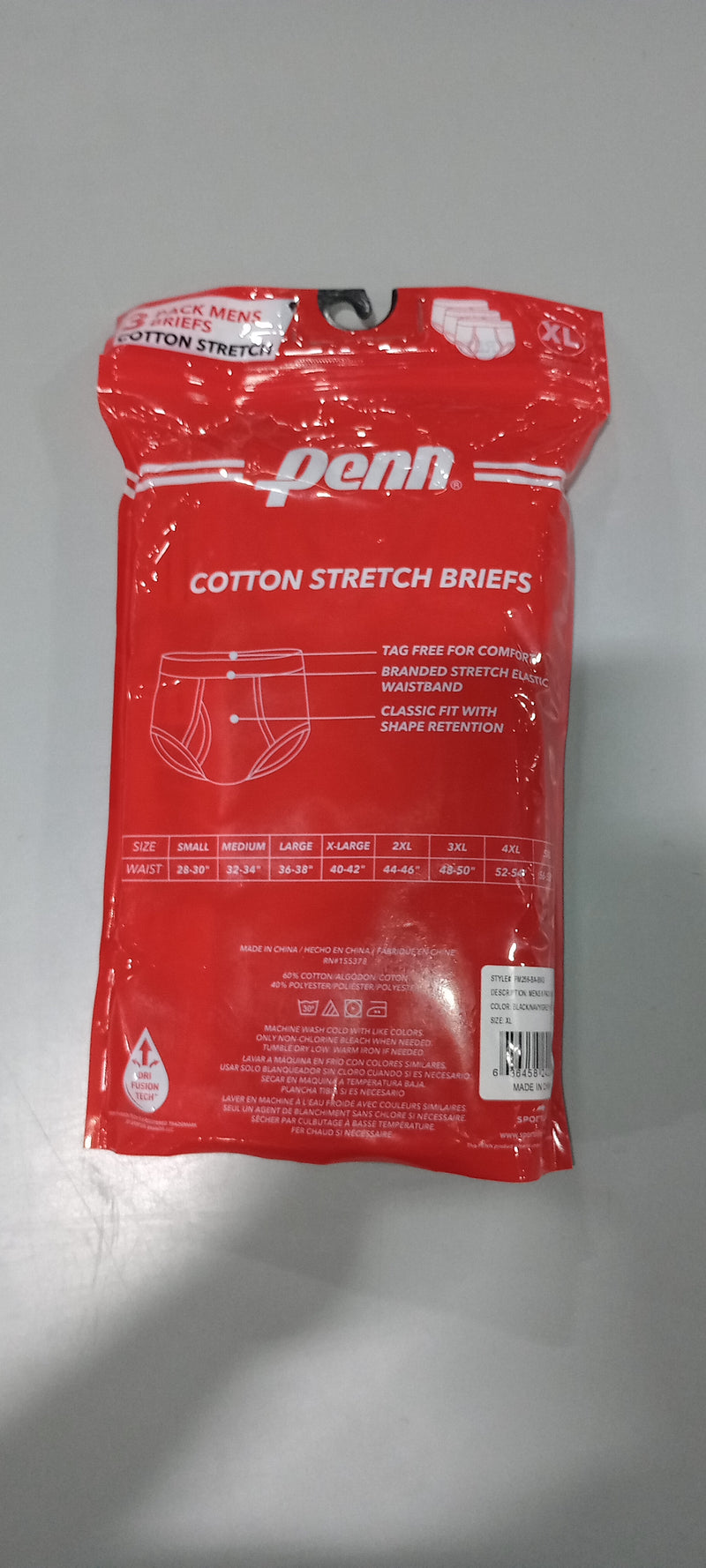 PENN MENS PERFORMANCE BRIEFS, 3 PACK, SIZE XL - BLACK/NAVY/GRAY HEATHER - Brand New