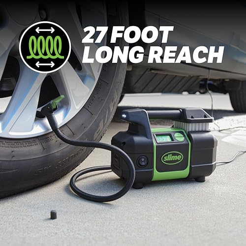 SLIME 40063 TIRE INFLATOR, PORTABLE CAR, SUV, 4X4 AIR COMPRESSOR, 99 PSI - GREEN - Like New