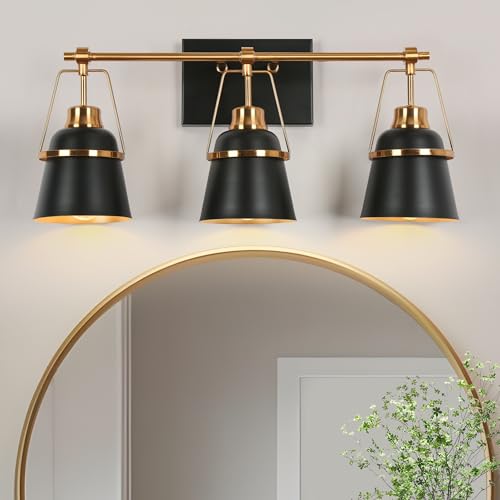 GEPOW Bathroom Light Fixtures Modern Farmhouse 3 Light Copper Gold - Black/Gold - Like New